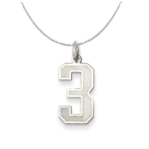 Sterling Silver, Jersey Collection, Medium Number 3 Necklace - 24 Inch - Picture 1 of 8